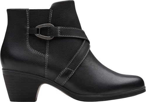 Clarks Clarks Women’s Emily2 Henley Leather Ankle Zip Bootie, Black Leather, 8.5 Wide
