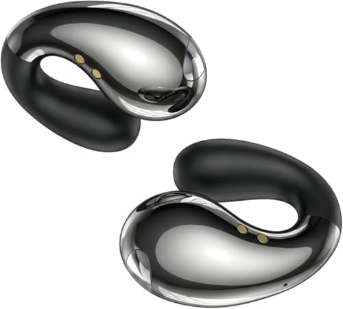 Boytond Ultra Open Ear Earbuds - Ergonomic Clip-On Earbuds, Small Bone Conduction Over-The-Ear Headphones with Waterproof Design, Perfect Running Headphones for Sports and Fitness, Crysta Black