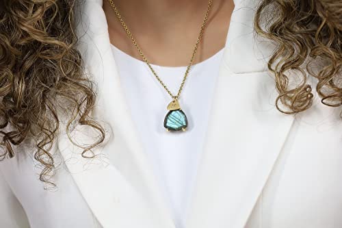 Collier de pièces initiales en labradorite et pendentif de déclaration or monogramme