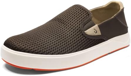 OLUKAI Lae'ahi Men's Slip On Sneakers, Lightweight Barefoot Feel & Breathable Mesh, Water Resistant Heel & Wet Grip Rubber Soles, Removable Gel Insert, Kona/Kona, 11