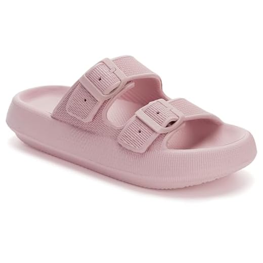 WHITIN Shower Slides Women Men Double Buckle Cushion Pillow Slippers Cloud Platform Soft House Floor Thick Sole Non-Slip Bathroom Sandles Garden Beach Home Shoes Pink