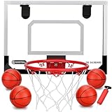 Indoor Over Door Mini Basketball Hoop Set for Kids Adults, Upgrade Wall Mount Basketball Hoop for Wall with Large Dunk Rim, Room Basketball Hoops Game with 4 Small 6" Balls Gift for Boys Girls Teen