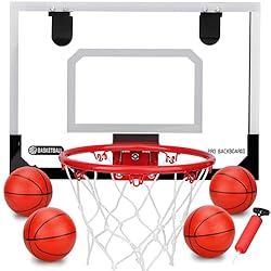 Indoor Over Door Mini Basketball Hoop Set for Kids Adults, Upgrade Wall Mount Basketball Hoop for Wall with Large Dunk Rim, Room Basketball Hoops Game with 4 Small 6" Balls Gift for Boys Girls Teen
