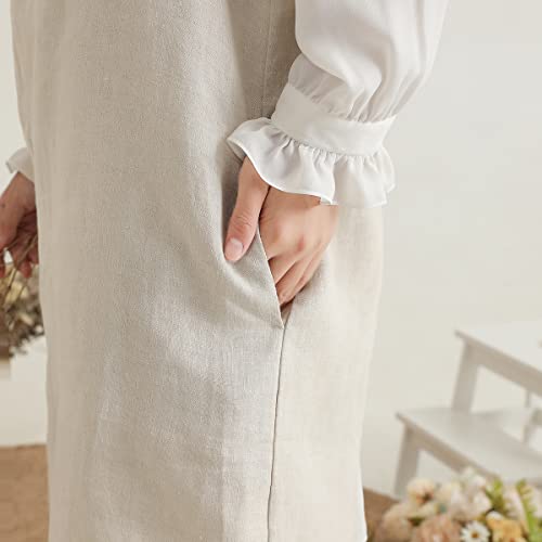 100% Linen Chef Apron Double Pockets Japanese Style Apron Unisex Bib Kitchen Apron Soft Apron Solid Color Halter Cross In The Back Perfect For Diy Project Crafting Cooking Baking #TOP7
