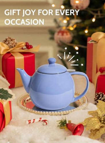 Image of Sweese Porcelain Teapot 27 oz with Infuser for Loose Leaf Tea, Dusty Blue