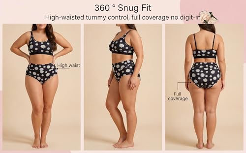 Image of Women's Underwear Plus Size XL-6XL Panties Briefs High Waist Rose Floral Print 6 Pack Undies