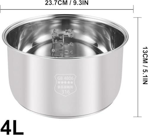 Générique Cuve intérieure de Rechange pour cuiseur à Riz - Acier Inoxydable antiadhésif, Compatible avec Les multicuiseurs - avec Lignes de Mesure pour Une Cuisson précise (Taille : 4 L)