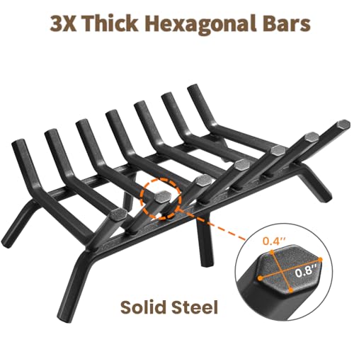 Amagabeli Czarny ruszt kominkowy z kutego żelaza, szerokość 76 cm, wytrzymała stal, kominek wewnętrzny, palenisko 3/4", do użytku na zewnątrz, narzędzia do podpałki, paleniska, drewno opałowe, stojak