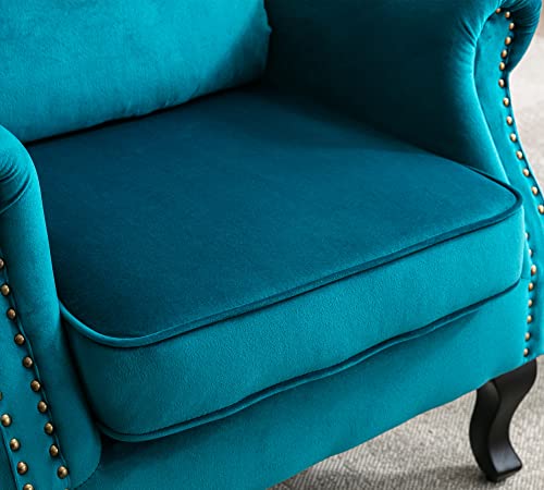 Zetzu Mid Century Modern Accent Chair Upholstered Armchair Comfy Velvet Fabric Single Sofa With Lined Wingback For Small Spaces Bedroom Living Room, Velvet Teal, 30.1D X 30.5W X 35H In #TOP4