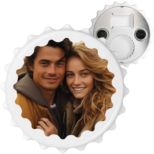 GRAVURZEILE Personalisierter Flaschen&ouml;ffner in Kronkorkenform - Personalisiert mit eigenem Bild und Wunschtext - F&uuml;r Flaschen mit Kornkorken und Drehverschluss - K&uuml;hlschrankmagnet - Kronkorken