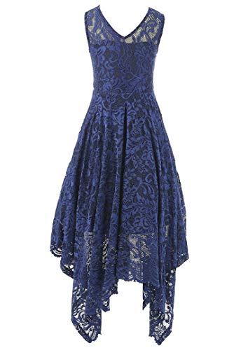 Bow Dream Flower Girl's Dress Vintage Lace Dress Navy 10 Years #TOP30