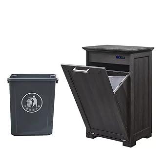zktoermn Wooden Tilt Out Trash Cabinet, Hidden Trash Can Free Standing Kitchen Garbage Bin Holder Kitchen/Living/Laundry Room XJJUN Color Brown, Size 50.8x38.1x81.3cm