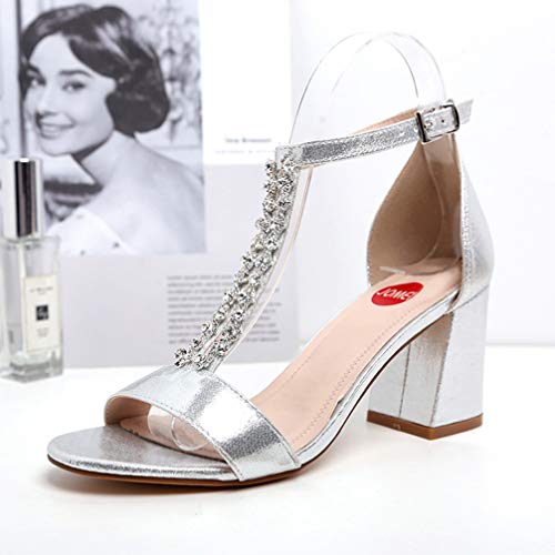 Holibanna 1 par de sandálias de salto grosso fashion de cristal redondo sandália de salto alto sapat