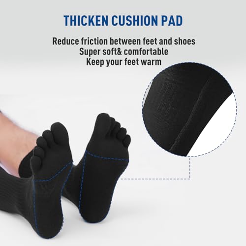 OrrinSports Meias de cano médio Coolmax 3 pares de meias atléticas respiráveis com cinco dedos, Pret