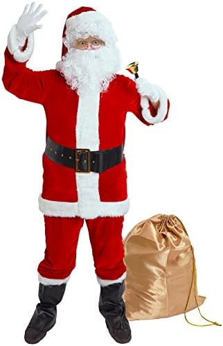 Gardentime Santa Claus Costume for Men Santa Suit Adult 11pcs Christmas Deluxe Red Velvet Outfit Xmas Holiday Party Cosplay M