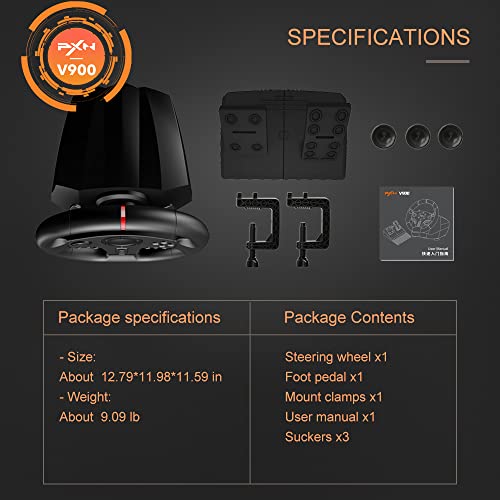 Pxn V900 Xbox Steering Wheel - 270/900° Sim Racing Wheel With Pedals Paddle Shifter Vibration Feedback Wheel For Pc, Ps3, Ps4, Xbox One, Xbox Series X|S, Switch, Android Tv #TOP5