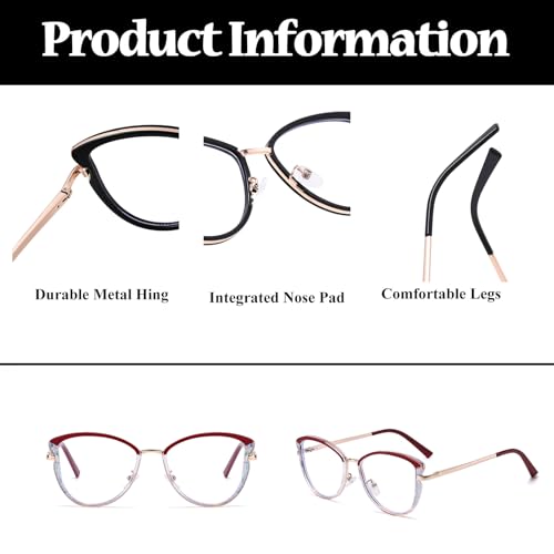 Image of LJCZKA Blue Light Blocking Glasses for Women Cat Eye Computer Gaming Eyeglasses Cateye Metal Frame Anti Eyestrain Clear Lens