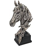 CSjihua 16' Animal Horses Head Bust Table Sculpture Retro Resin Home Decor Statue for Bedroom,Living Room,Dining Desk,Bookshelf,Office,Study and Coffee Tables（Black）