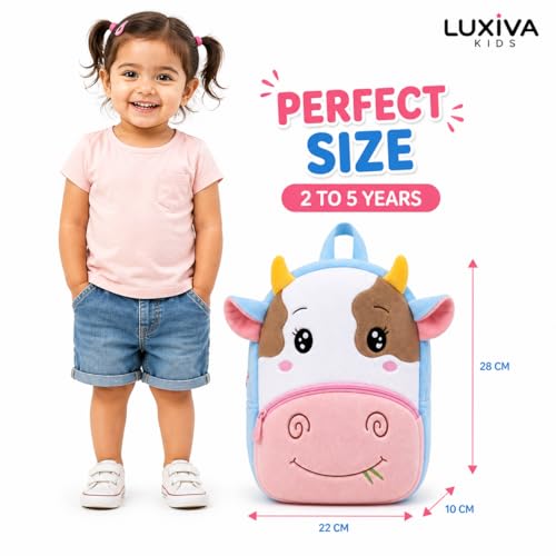 Image of Cartoon Plush Kids School Bag 2-6 Years | Soft Toy Backpack for Boys & Girls | Toddler Nursery Preschool Bag | Lightweight Adjustable Straps