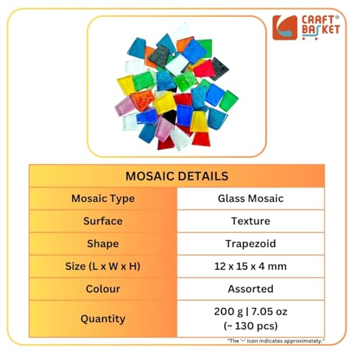 Image of Assorted Colours Glass Mosaic Tiles (20 Variations) (All Packs: 100 g,200 g,500 g), DIY Mosaic Art, Decoration, Crystal Glass Mosaic Tiles (Texture Trapezoid), 200 g
