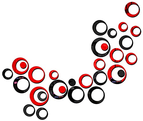 Image of Bikri Kendra 3D Acrylic Glass Wall Mount Mirror Wall Stickers - 24 Ring Black & Red (3)
