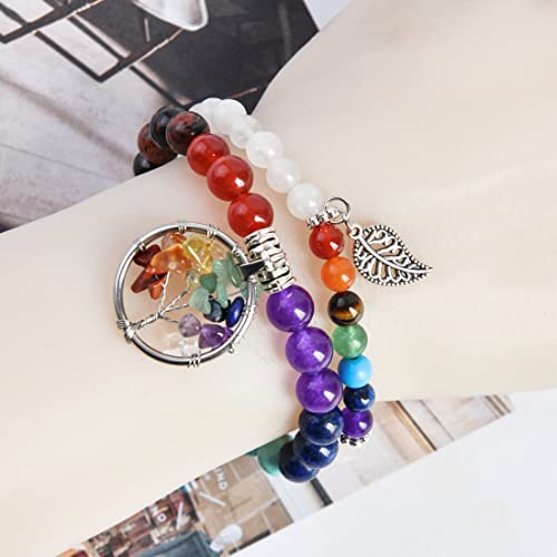 Image of YGLINE Tree of Life Yoga Healing Stone Bracelets,Multilayer Lotus Chakra Stone Reiki Bracelet Sets,Anxiety Crystal Natural Stone,for Women Stress Relief