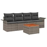 vidaXL Set de Sofás de Jardín de 5 Piezas con Cojines Cómodos en Gris, Mimbre Sintético Resistente, Muebles de Exterior, Asientos Modulares, Estilo Moderno para Terraza, Lounge de Verano, Lujo en el