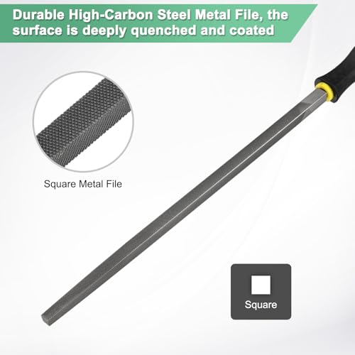 M METERXITY Square Metal File 12 Inch, High Carbon Steel File Diamond File Hand File W PVC Grip Handle for Wood/Metal/Ceramic/Glass/Stone/Jewelry/Tile/Model/DIY/Sharpening File 2 M METERXITY Square Metal File 12 Inch, High Carbon Steel File Diamond File Hand File W PVC Grip Handle for Wood/Metal/Ceramic/Glass/Stone/Jewelry/Tile/Model/DIY/Sharpening File - Image 2