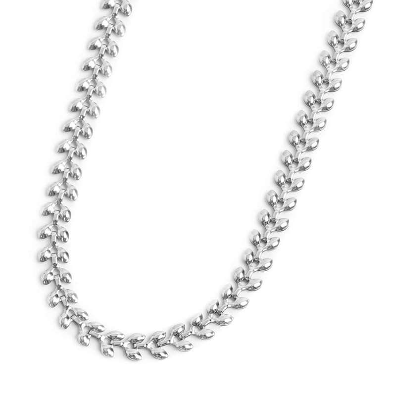 Collier feuille chevron Marlù : le bijou en acier argenté inoxydable qui ne noircit pas
