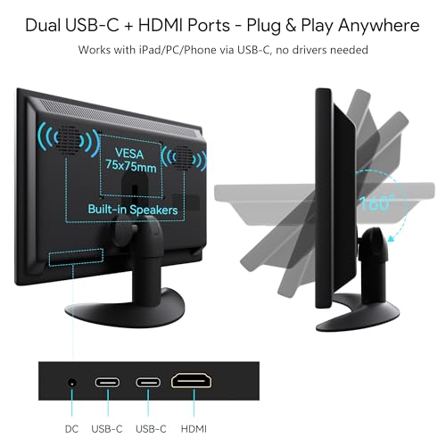 Image of 9.7 Inch Small Monitor 2048x1536 IPS Display, 4:3 Second Screen, 440 Nit Brightness, Dual USB-C & HDMI, Built-in Speakers, VESA Mountable, External Monitor for Laptop PC Phone RasPi
