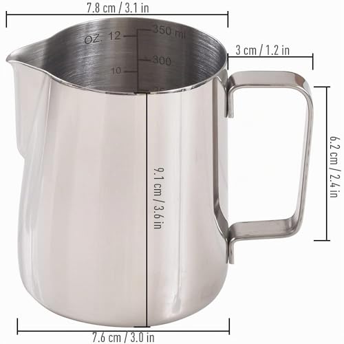 Miniatura 7 de Homedge Jarras De Vapor Para Expreso, 350 Ml, Jarra De Espuma De Acero Inoxidable Con Escala De Medición