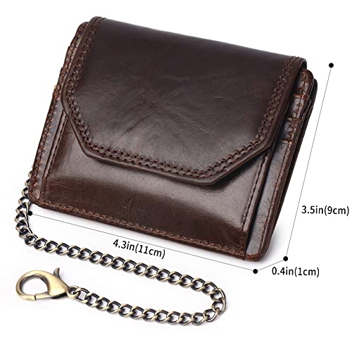 Chain Wallets for Men Rfid Blocking Genuine Leather Bifold Stylish Mens Wallet Credit card With Coin Pocket (COFFEE4)4