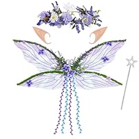 Vifcotlyp Fairy Wings, Butterfly Wings Set with Elf Ears Flower Garland Wand Fairy Costume Accessories for Women Halloween