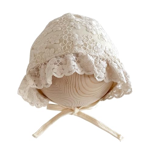 Image of HOOLCHEAN Baby Girls Lace Cotton Bonnet Retro Style Embroidery 0-12M