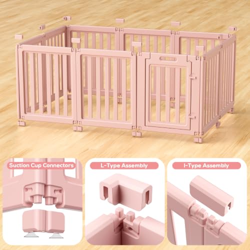 Image of Dog Playpen Indoor,Puppy Playpen,Pink 23.6 inch H,10 Panels | Dog Play Pen Indoors with Open View,Tool-Free Setup,Multi-Shape Setup,Dog Pen for Dogs,Cats & Puppies