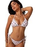 SOLY HUX Women's Bikini Sets Cherry Print Halter Triangle Tie Side Bathing Suits 2 Piece Swimsuit White Cherry M