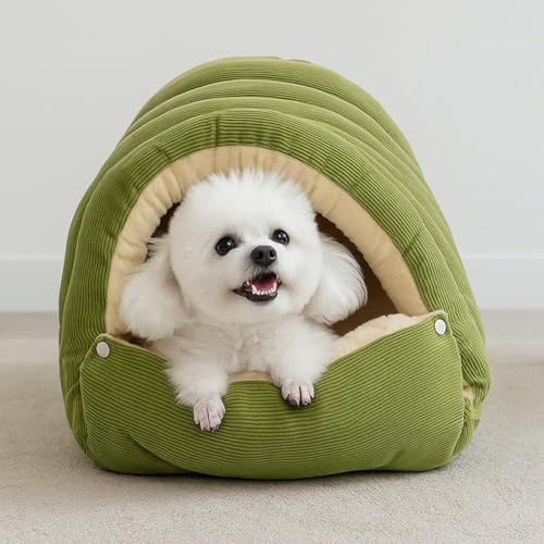 Winterhöhle, Gemütliches Monster-Katzenbett, Warme, Gemütliche Plüsch-Haustierhöhle, Weicher, Geschlossener Haustierschlafsack, Katzenbett Aus Cord-Tunnelzelt, Abnehmbar, Waschbar (Beige, S)
