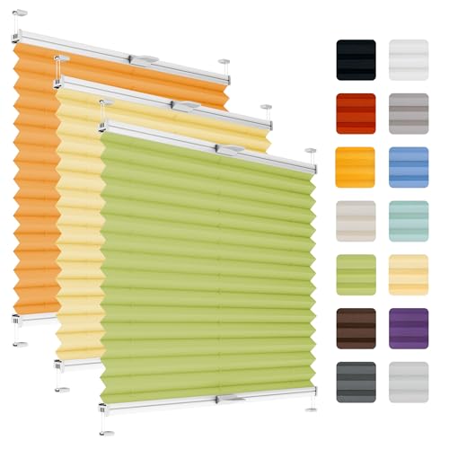 Fenster Plissee ohne Bohren zum Kleben auf Rahmen - Thermo Plisseerollo Innen - Rollo Jalousie, auf den Fensterrahmen, Faltrollo, Sichtschutz, Blickdicht, für Fenster & Tür - Grün, 30 x 80 cm