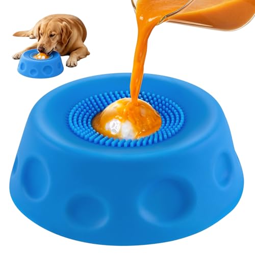 Slow Feeder Dog Bowl with Interactive Roll Ball, Anti-Slip Dog Lick Bowl for Liquid Treats, Bone Broth & Yogurt, Anxiety Relief Boredom Puzzle Feeder for Small Large Dogs