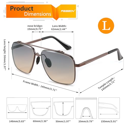 FEISEDY Women's and Men's Fashion Oversize Square Metal Gradiant Pilot Sunglasses B4145 — view 6