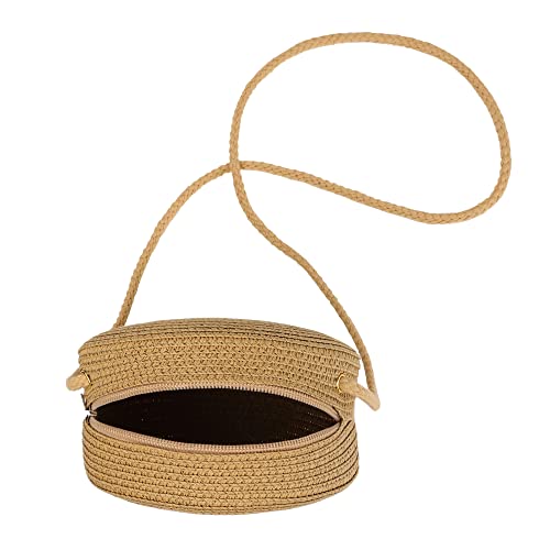 Womens Mini Round Straw Crossbody Bag Beach Shoulder Bag Handbag Purse for Summer4