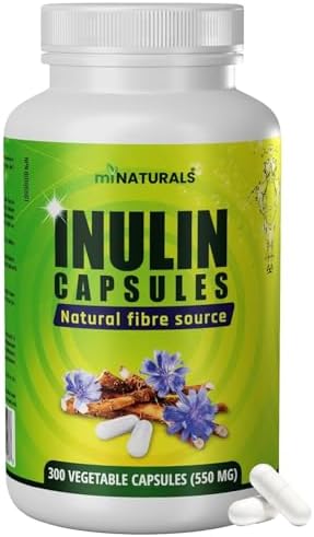 miNATURALS Pure Inulin Fiber Capsules 300 Veggie Capsules Made from Chicory Root, Helps Promote Constipation Relief, Improves Gut Health | Made in Canada