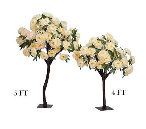 Peony Flowers Tree Artificial Peonies Flower Silk Flowers For Indoor Outdoor Centerpiece Table Decorations Wedding Party Opening Shopping Mall Restaurant Décor 5Ft Tall/1.5M (Champagne) #TOP2