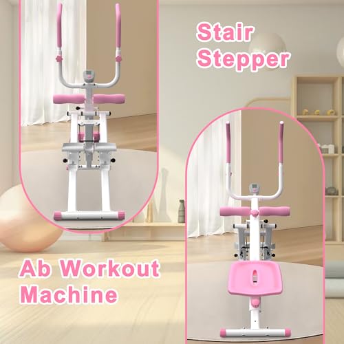2 in 1 Stair Stepper and Ab Machine, High-Efficiency StairMaster Climber & Ab Trainer, Multi-Function Home Gym Equipment for Full Body Workout, Cardio and Core Training (Pink)