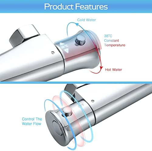 kisimixer Thermostatic Shower Mixer, Shower Mixer Bar Thermostatic Valve Modern,Hot Cold Water Shower Mixer Tap,Constant Temperature Control for Bathroom,Anti Scald,Chrome ModernOutlet Up 3/4"