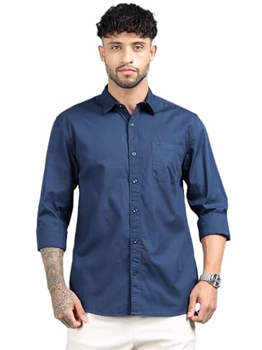 Image of Men Slim Fit Solid Spread Collar Casual Shirt