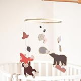 RANJIMA Baby Mobile para cama, Koala Erizo Mono Oso Bebé Habitación Móvil Madera Cambiador de Madera + Bola de Lana para Bebé Niñas o Niños, Cuna Baby Sonajero Madera Regalo