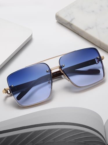 Image of Classic Mens Sunglasses Fashion Gold Frame Shades for Men UV 400 Protection Sunnies(7563)