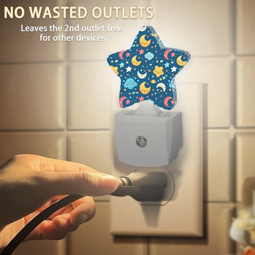 Image of Cute Moon Stars Night Lights Plug into Wall with Dusk to Dawn Sensor,Lamp for Bedroom Bathroom Hallway Nightlight for Women Girls