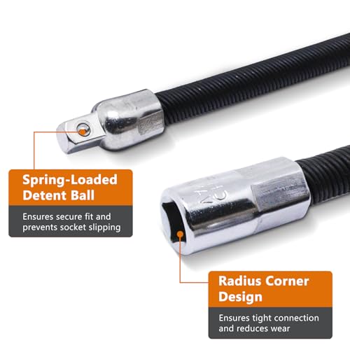 BENLIUDH Flexible Extension Bar Set, 1/4" and 3/8" Black Flexible Socket Wrench Extension Drive Socket Driver Handle 2Pcs (1/4" Dr x 6" Long & 3/8" Dr x 8" Long) by BENLIUDH - Used condition - Image 3
